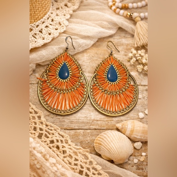 bebe Jewelry - BEBE Bohemian Orange and Gold Teardrop Earrings GUC Vintage